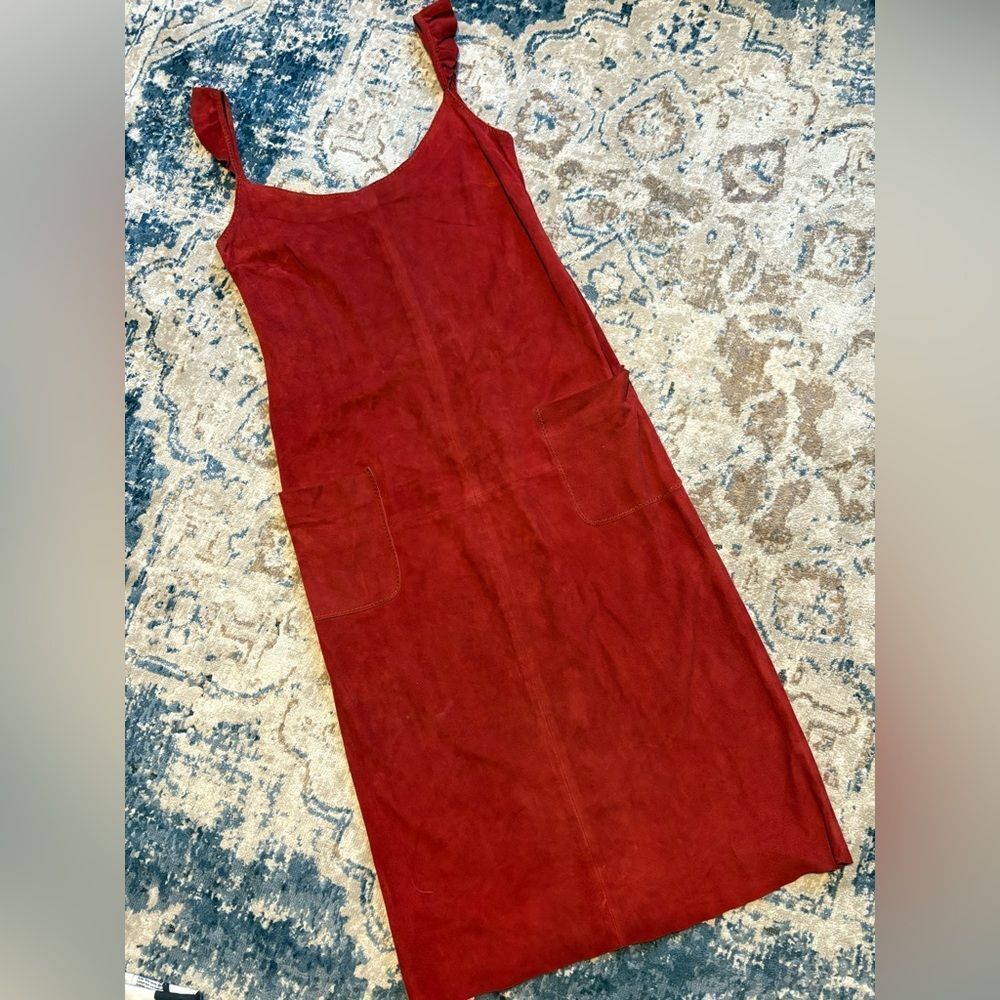 Joseph Sleeveless Suede Tank Ruffle Sleeve MIDI Dress Medium